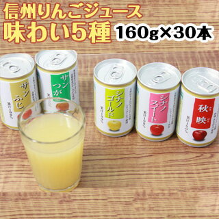 りんごジュース 果汁100% 長野興農 信州りんごジュース5種 (FT) 160g 6缶×5種類秋映、シナノゴールド、シナノスイート、サンつがる、サンふじ 母の日 父の日 ギフト 贈り物におすすめ