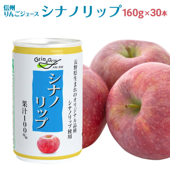 りんごジュース ストレート 無添加 100% 長野興農 信州りんごジュースシナノリップ 160g × 30缶