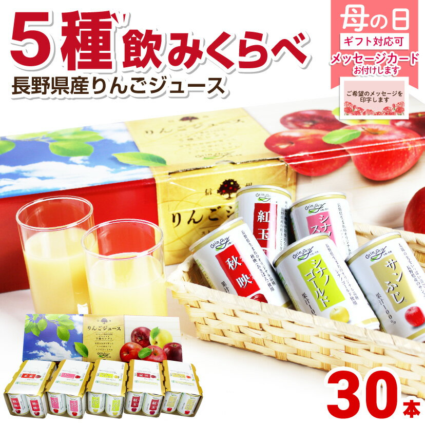 りんごジュース 長野県産 5種類 ストレート 100％ ギフト 母の日 信州りんごジュース5種セレクト(紅玉) 160g×6缶×5種類 長野興農 メッ..