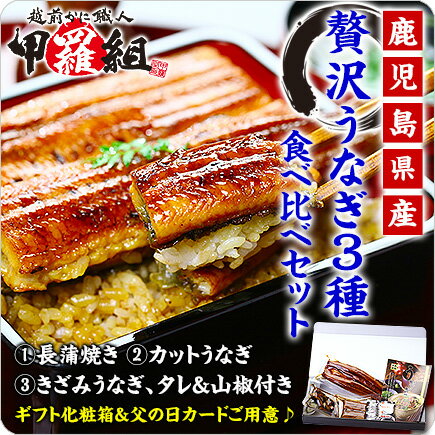 ＼8月1日は土用二の丑／送料無料4,299円！鹿児島県産の贅沢うなぎ3種食べ比べセット（長蒲焼き約130g、カット50g、きざみ60g、タレ＆山椒付き）【鰻】【ウナギ】【うなぎ】北海道・沖縄は追加送料756円