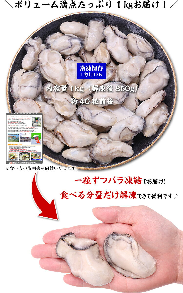 ＼大粒Lサイズ限定／広島カキむき身1kg（解凍後850g/40粒前後）牡蠣 かき