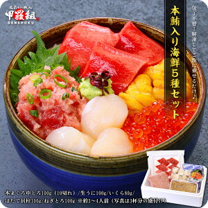 【11/9以降発送】包丁不要!高級本まぐろ入り豪華海鮮5種セット(本まぐろ中とろ100g/10切れ、無添加生うに100g、いくら醤油漬け80g、ほたて貝柱100g、極上ねぎとろ100g)