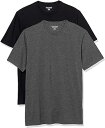 2枚組 Tシャツ 2枚組 Tシャツ クルーネック スリムフィット 半袖 メンズ ブラック/ヘザーチャコール L Amazon Essentials