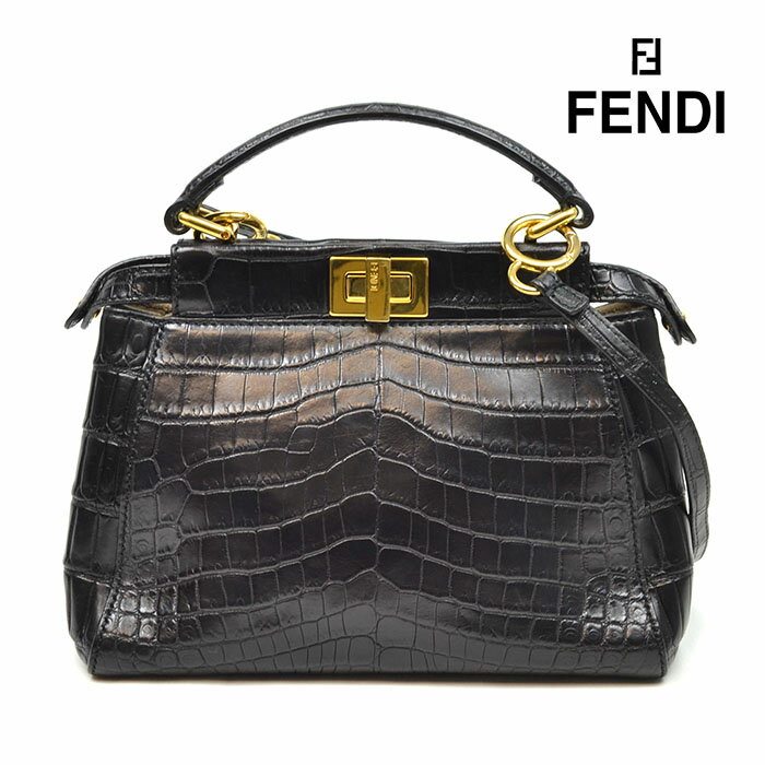 FENDI フェンディ ミニ ピーカブー 8BN244 2WAYハンドバッグ ショルダーバッグ クロコダイル ブラック 黒 【中古】c-1911