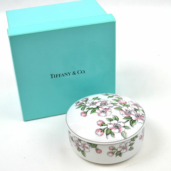 美品 Tiffany&Co. ティファニー 小物入れ アクセサリーケース 日本限定 桜柄 蓋付き 皿 陶器【中古】 c-2004