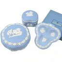 WEDGWOOD ウェッジウッド ジャスパー 陶器 トレイ ボックス 小物入れ ブルー 青 ホワイト 白 セット まとめ 3点 【中古】 a-2402