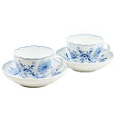 マイセン Meissen ブルーオニオン コーヒー/ティー 兼用 カップ&ソーサー 2客 洋食器 磁器 セット 【中古】a-2407