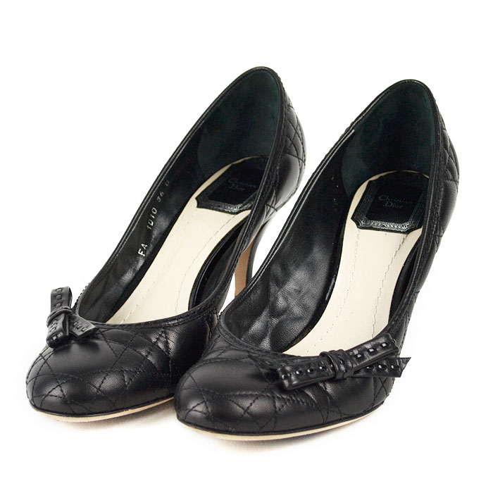 Christian Dior クリスチャン ディオール レザー パンプス リボン【中古】a-2510