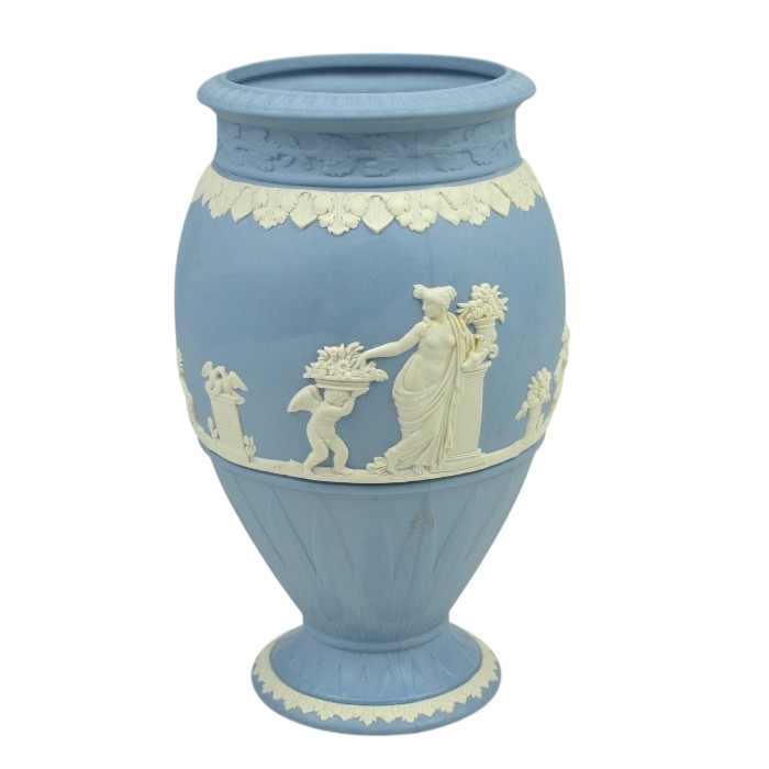 Rakuten - WEDGWOOD ウェッジウッド ジャスパー フラワーベース 花瓶 ペールブルー インテリア オブジェ 置物【中古】 a-2605