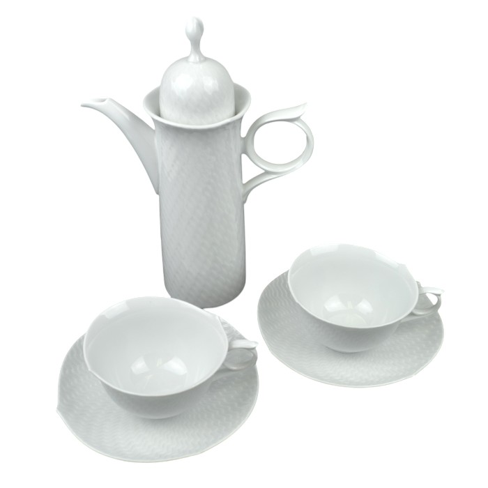 Rakuten - Meissen マイセン 波の戯れ ペア ティーカップ＆ソーサー コーヒーポット ホワイト ティーポット 3点セット 【中古】 a-2606