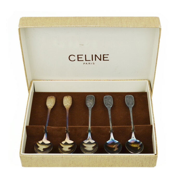 Rakuten - CELINE セリーヌ カトラリーセット スプーン ゴールド ホース 5本セット デザートスプーン ティースプーン【中古】 a-2602