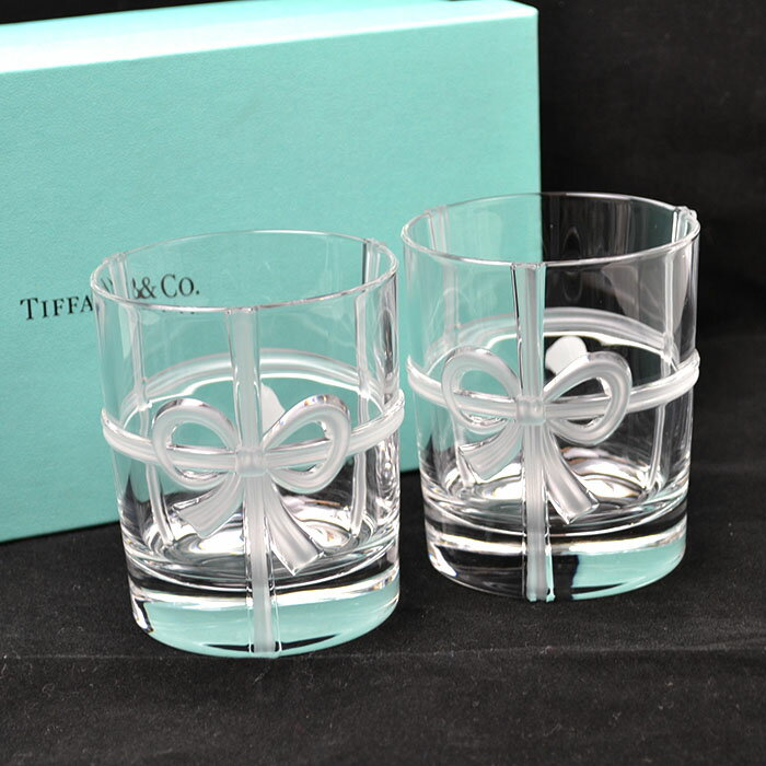 美品 Tiffany&Co. ティファニー ボウグラス リボン ペア セット ペアグラス ガラス コップ ギフト プレゼント【中古】a-2111のサムネイル