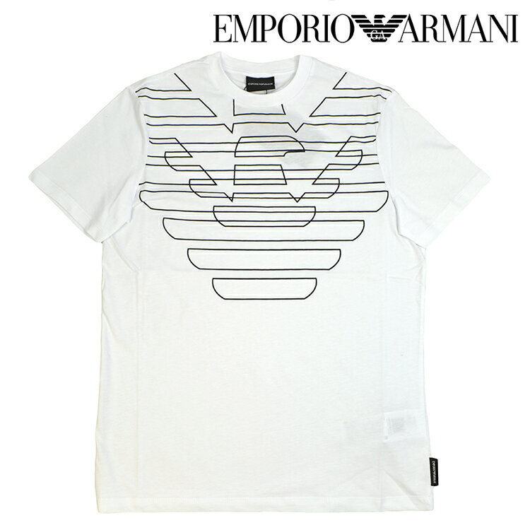 EMPORIO ARMANI エンポリオアルマーニ 3G1T69 1J19Z 0100 ホワイト 白 Tシャツ メンズ クルーネック 半袖シャツ イーグル柄 ブランド ロゴプリント S M L XL サイズ プレゼント包装無料 オシャレ お洒落 シンプル シャツ 春 夏 プレゼント ギフト