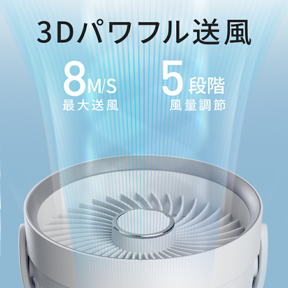 「クーポン+ポイントで最安2945円」クリップ扇風機 卓上扇風機 USB充電式 大風量 強力 LEDライト付き／マイナスイオン空気清浄／タイマー機能 携帯 usbファン 車用 コンパクト ミニ 6000mAh大容量バッテリー内蔵 5段階風量調節 スリップ防止ゴム付き 電池残量表示 画像3