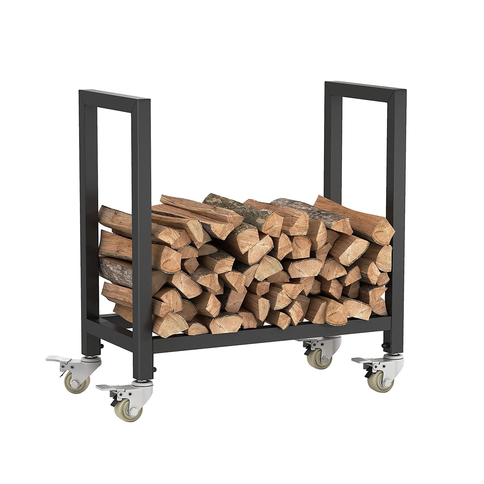 【ブレーキなし】薪ラック キャスター付き 薪棚 ログラック 室内 ファイヤーサイド 薪保管 黒 大型 キ..
