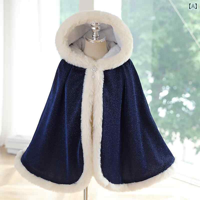 マント 子供 マント 秋冬 女の子 レトロ 青い フード 厚手 防風性 暖かい キッズ ボタン1つ