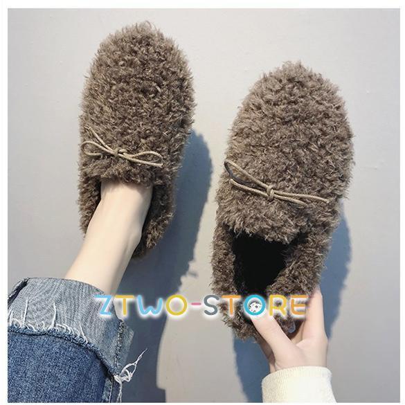 ファーシューズ 靴 ムートン レディース フラットシューズ 秋 冬 パンプス ファー ムートン 秋冬 モコモコ あったか 履きやすい ぺたんこ