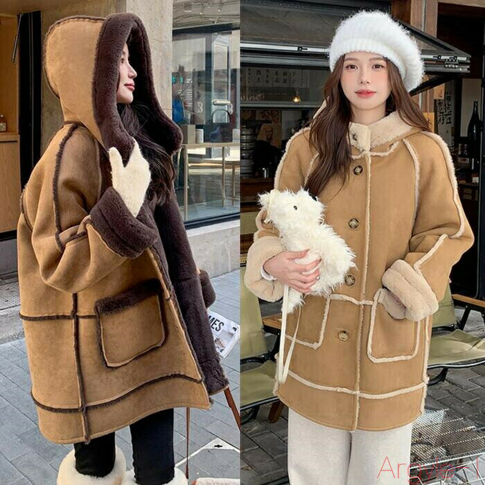 【送料無料】アウター コート ジャケット スエード ボア 羽織り ブルゾン フード パーカー レディース エレガント 大人 可愛い きれいめ カジュアル フェミニン ミディ丈 暖