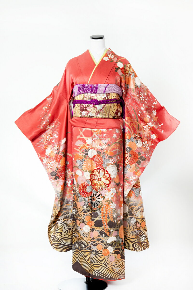 振袖 レンタル furi009 ピンク流水に花車 ピンク ゴールド 金色 振り袖 ふりそで furisode 振袖セット フルセット 往復送料無料 結婚式 披露宴 卒業式 結納 和服 着物 kimono 貸衣装 お呼ばれ パーティ 【2月〜11月レンタル】