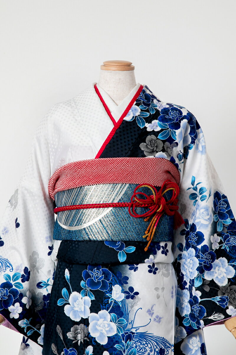 振袖 レンタル furi029 白地ブルー小花 青 ブルー 紺 ネイビー 白 ホワイト 振り袖 ふりそで furisode 振袖セット フルセット 往復送料無料 結婚式 披露宴 卒業式 結納 和服 着物 kimono 貸衣装 お呼ばれ パーティ 【2月〜11月レンタル】
