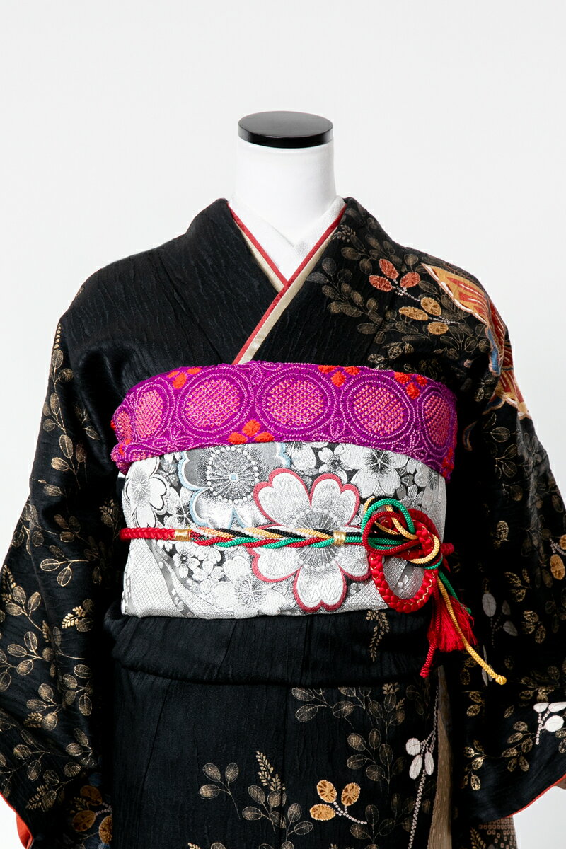 振袖 レンタル 成人式 sfuri030 黒地萩に蝶 黒 ブラック 茶色 振り袖 ふりそで furisode 振袖セット フルセット 往復送料無料 結婚式 披露宴 卒業式 結納 和服 着物 kimono 貸衣装