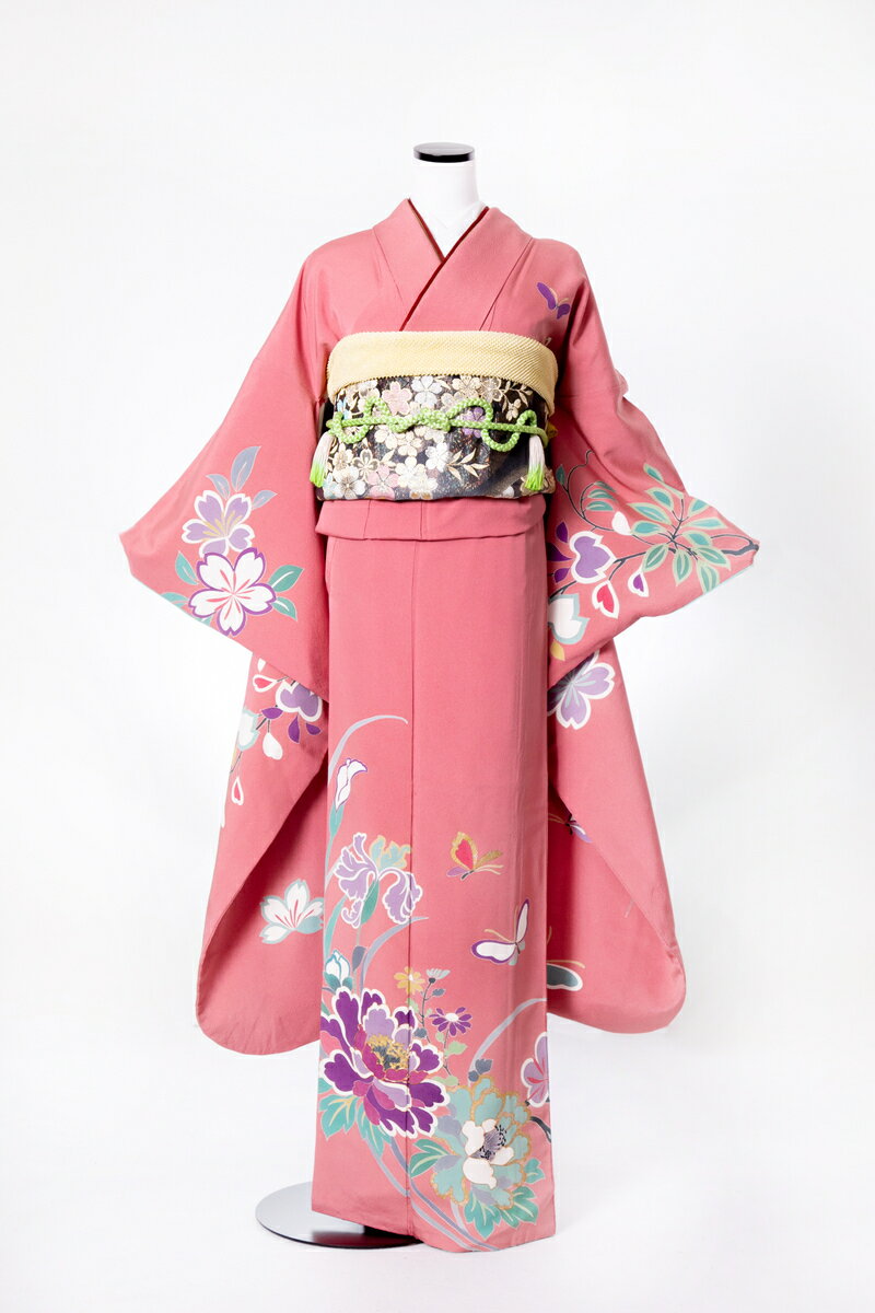 【レンタル】 振袖 furi041 ピンク牡丹に蝶 ピンク 振袖 振り袖 ふりそで furisode 振袖セット フルセット 往復送料無料 結婚式 披露宴 卒業式 結納 和服 着物 kimono 貸衣装 お呼ばれ パーティ 【2月〜11月レンタル】