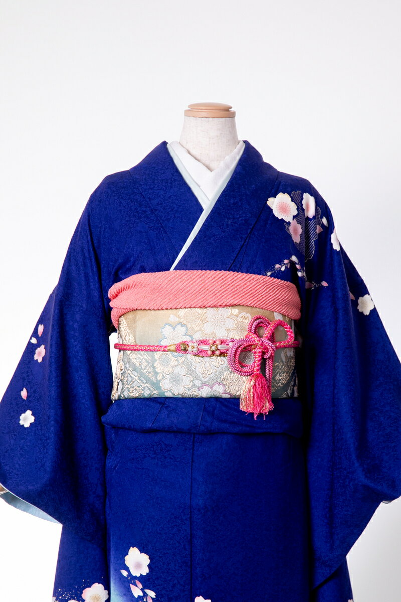 振袖 レンタル furi043 青地流水に桜 青 ブルー 水色 ピンク 振り袖 ふりそで furisode 振袖セット フルセット 往復送料無料 結婚式 披露宴 卒業式 結納 和服 着物 kimono 貸衣装 お呼ばれ パーティ 【2月〜11月レンタル】