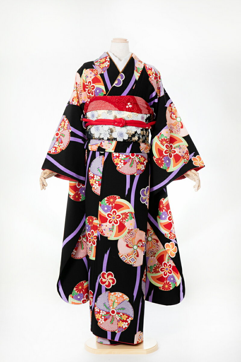 振袖 レンタル furi057 黒梅古典梅手毬 黒 ブラック 紫 パープル 振り袖 ふりそで furisode 振袖セット フルセット 往復送料無料 結婚式 披露宴 卒業式 結納 和服 着物 kimono 貸衣装 お呼ばれ パーティ 【2月〜11月レンタル】