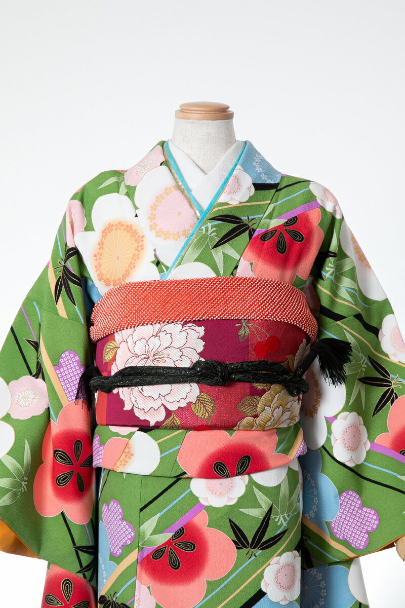 振袖 レンタル 成人式 sfuri058 黄緑梅ずくし 緑 グリーン 振り袖 ふりそで furisode 振袖セット フルセット 往復送料無料 結婚式 披露宴 卒業式 結納 和服 着物 kimono 貸衣装