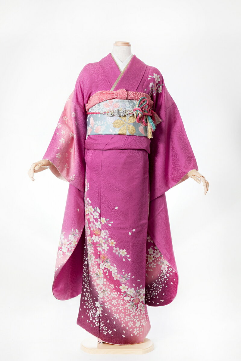樂天商城 - 振袖 レンタル furi063 ピンク地に桜ふぶき ピンク 紫 パープル 振り袖 ふりそで furisode 振袖セット フルセット 往復送料無料 結婚式 披露宴 卒業式 結納 和服 着物 kimono 貸衣装 お呼ばれ パーティ 【2月〜11月レンタル】