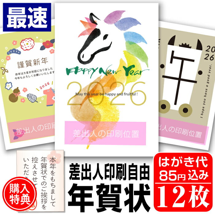 超最速 年賀はがき 年賀状 印刷 12枚 お年玉付 年賀状じ