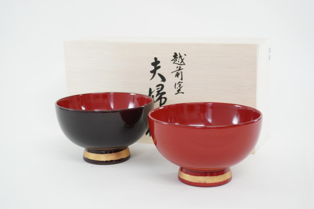 越前 夫婦汁椀 金刷毛目 越前漆器 日本製 木製 天然木 国産材 漆塗装 木箱入り 汁椀 夫婦椀 2客 ペア椀 定番 送料無料 ギフト 贈り物 プレゼント 敬老の日 誕生日 結婚祝 内祝