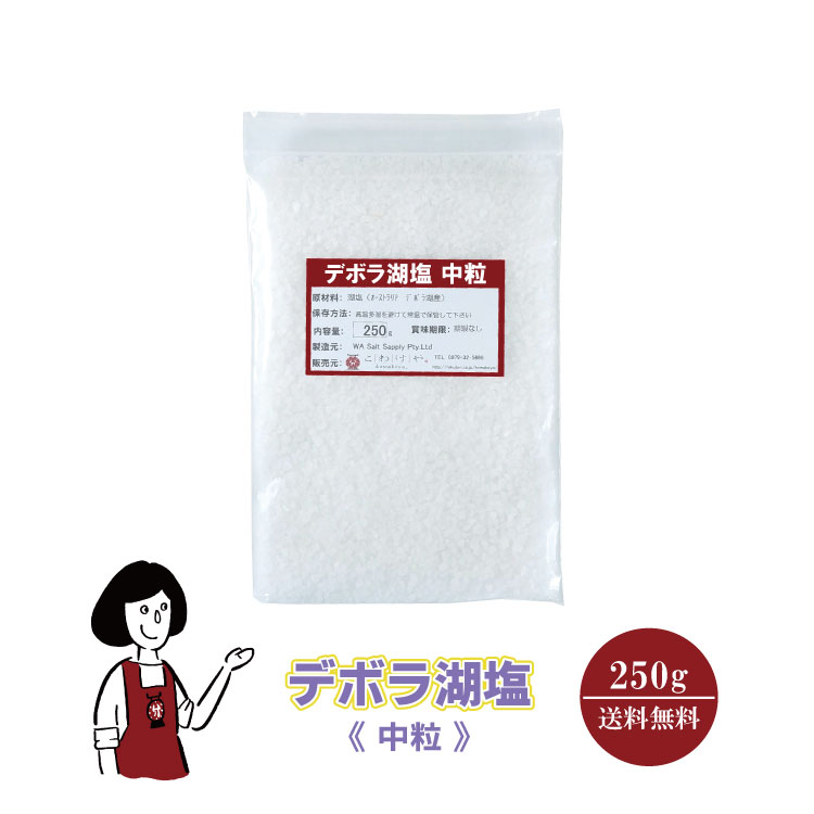 デボラ湖塩≪中粒≫250g メール便 送料無料 塩 ソルト 調味料 オーストラリア 湖塩 自然結晶塩 ミネラル 魚介料理 和食 肉料理 小分け こわけや