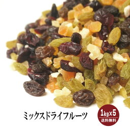 ミックスドライフルーツ　1kg×5袋 宅配便 送料無料 レーズン クランベリー パパイヤ パイナップル おやつ 製菓材料 製パン材料 鉄分 食物繊維 こわけや