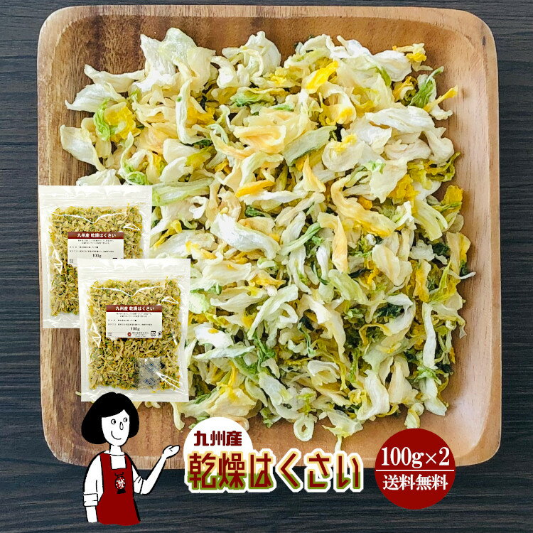 乾燥はくさい100g×2(計200g)〔チャック付〕／九州産 乾燥野菜 白菜 メール便 送料無料 チャック付 九州産 国産 ボイル済み ドライベジ アウトドア キャンプ 保存食 時間短縮 スープ こわけや