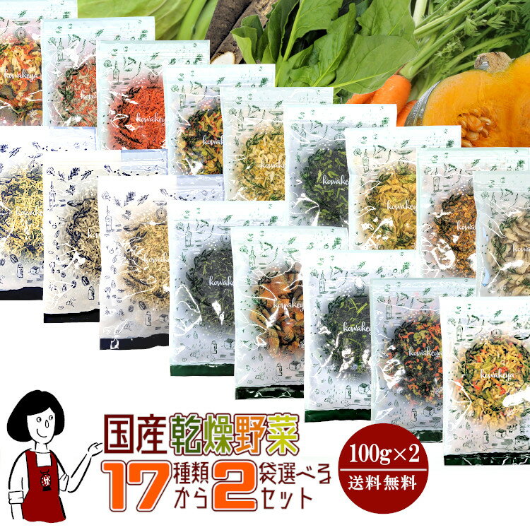 国産 乾燥野菜17種類から2袋(計200g)選べるセット／メール便 送料無料 チャック付 九州産 国産 ボイル済み ドライベ…