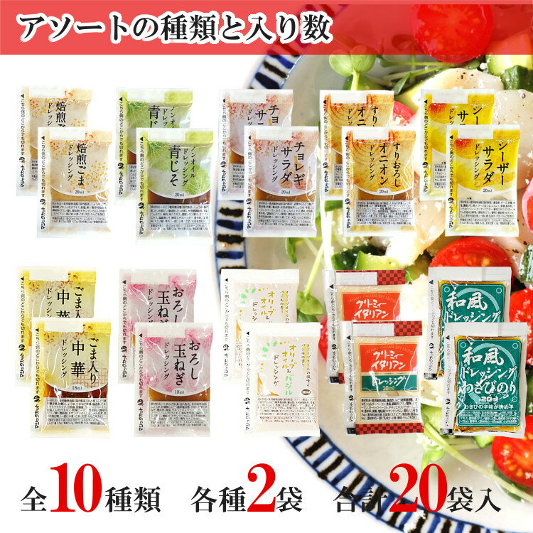 小袋ドレッシングアソート/10種類times;2袋(20袋入)メール便送料無料小袋アソート使いきりドレッシング携帯用アウトドアお弁当イベントこわけや