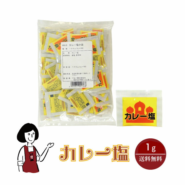 マルニ カレー塩 1g／送料無料 小袋 使いきり 調味料 塩 カレー スパイス アウトドア お弁当 イベント コロッケ 洋食 肉料理 野菜料理 魚料理 BQQ フライドポテト 小分け テイクアウト こわけや