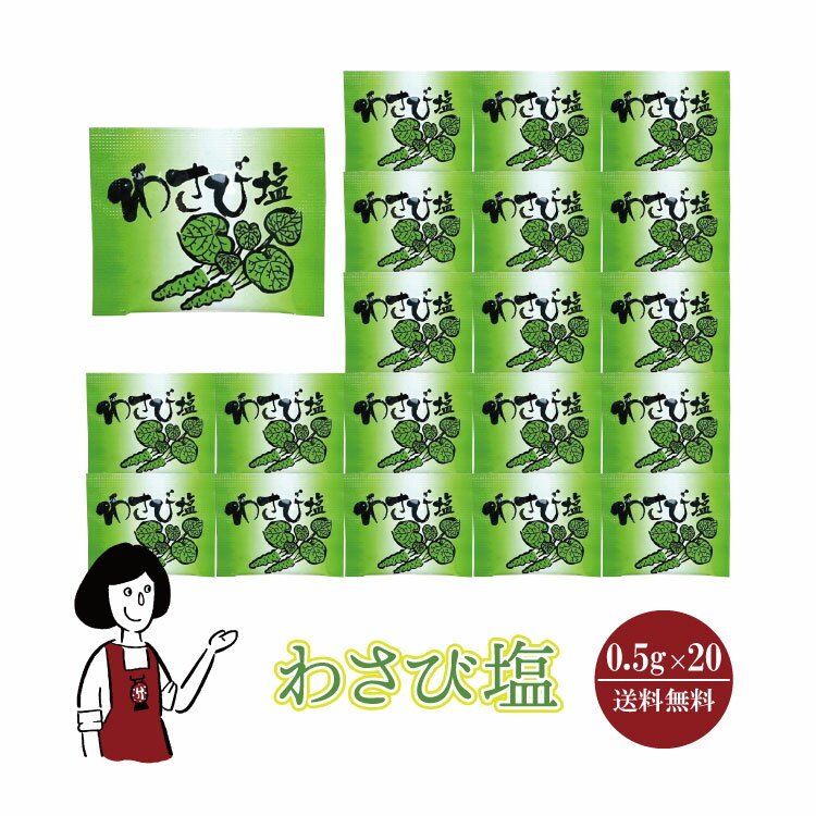 マルニ わさび塩　0.5g×20袋 メール便 送料無料 小袋 使いきり 調味料 塩 わさび 本わさび葉 アウトドア お弁当 イベント 和食 肉料理 野菜料理 魚料理 天ぷら 小分け テイクアウト こわけや