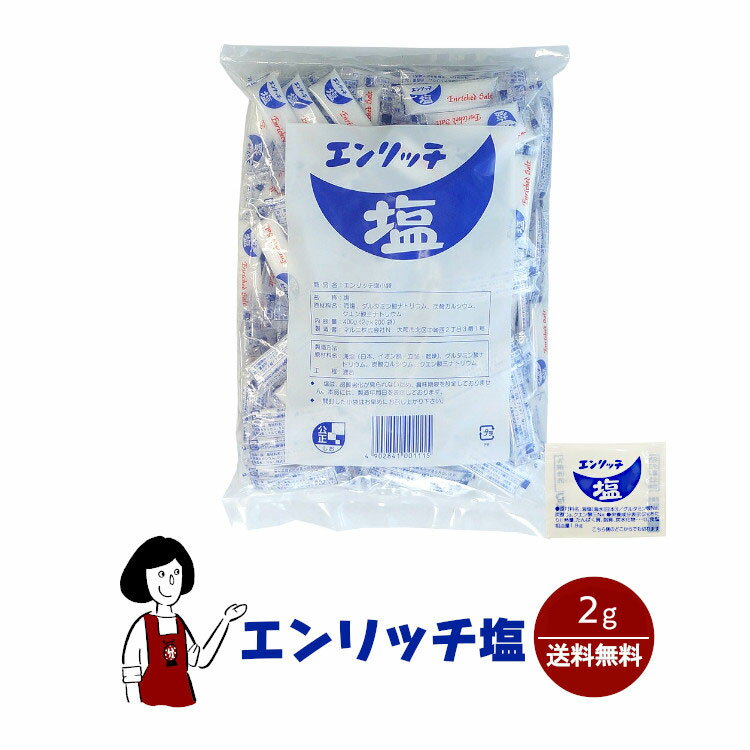 マルニ エンリッチ塩 2g／送料無料 小袋 使いきり 調味料 塩 アウトドア お弁当 イベント 和食 洋食 肉料理 野菜料理 魚料理 BQQ 小分け テイクアウト こわけや