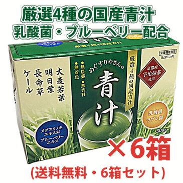 【6箱セット】テイカ製薬　めぐすりやさんの青汁 3g×30包×6箱【厳選4種の国産青汁】＋メグスリノキエキス末・ブルーベリーエキス・京都宇治抹茶使用