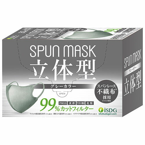 立体型スパンレース不織布カラーマスク（グレー）30枚入り（個別包装）