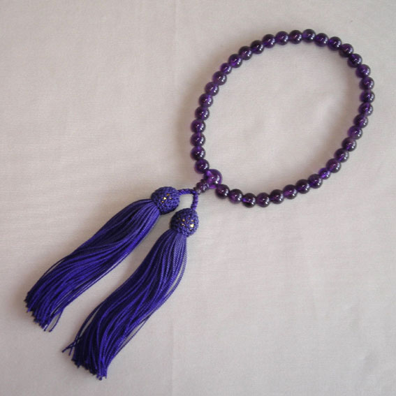 女性用数珠アメジスト・丸玉正絹紫頭房