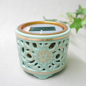 ■本物の線香のように光る電子線香(寝かせ線香タイプ)【特注品】透かし香炉2.5寸(東用)(3本寝かせ)【線香】【電子線香】【火を使わない線香】【仏具】