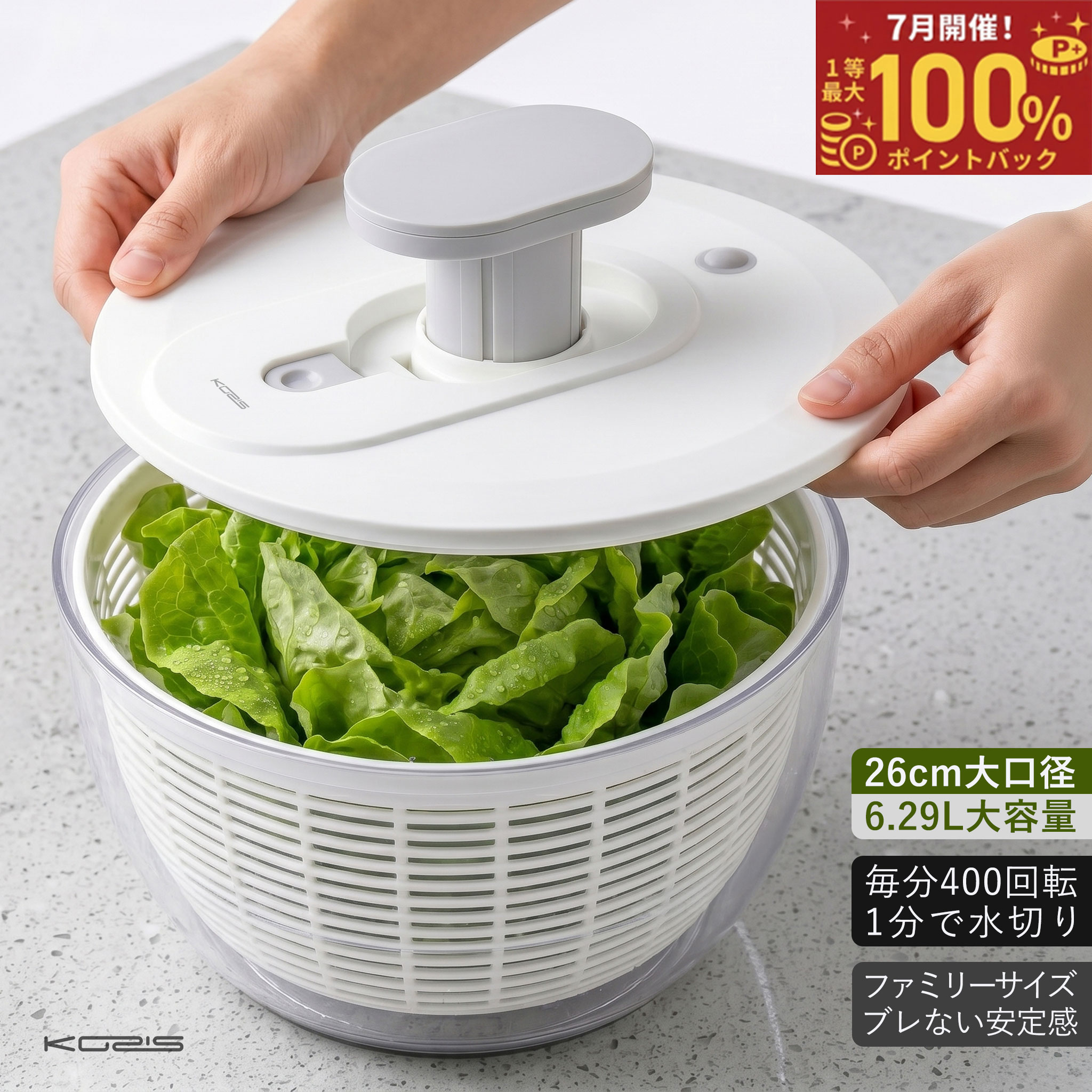 サラダスピナー 野菜水切り器 野菜 水切り 食洗機対応 大容量 ザル ボウル セット 手動 回転式 ざる コランダー 分解 洗いやすい 滑り止め コンパクト おしゃれ