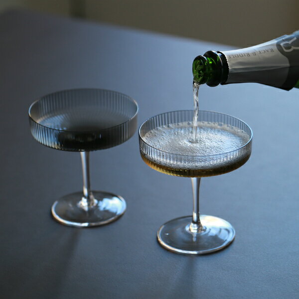 ferm LIVING (ファームリビング) Ripple Champagne Saucers (リップル シャンパングラス) 2個セット スモークグレー 北欧/ガラス食器/日本正規代理店品