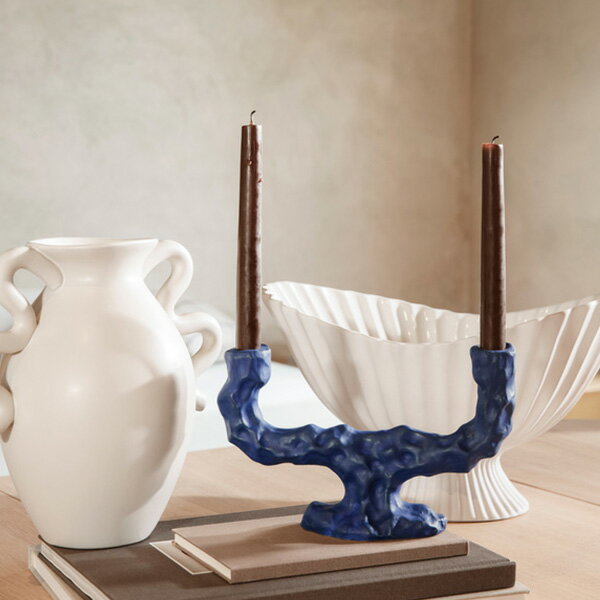 【国内在庫あり】Ferm Living (ファーム リビング) Dito Candle Holder(ディト キャンドルホルダー) ダブルダークブラウン/ブライトブルー北欧/インテリア/日本正規販売店品【バッグキャンペーン対象】