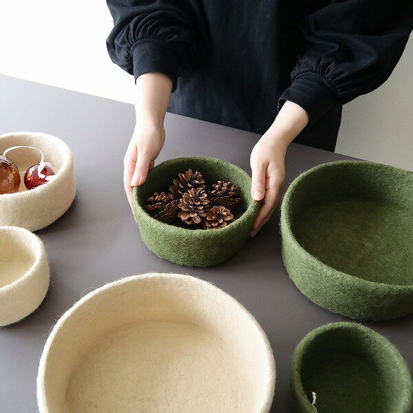 Gry&Sif (グライ&シフ) フェルトボウル 3個セット ベージュ/パイングリーン