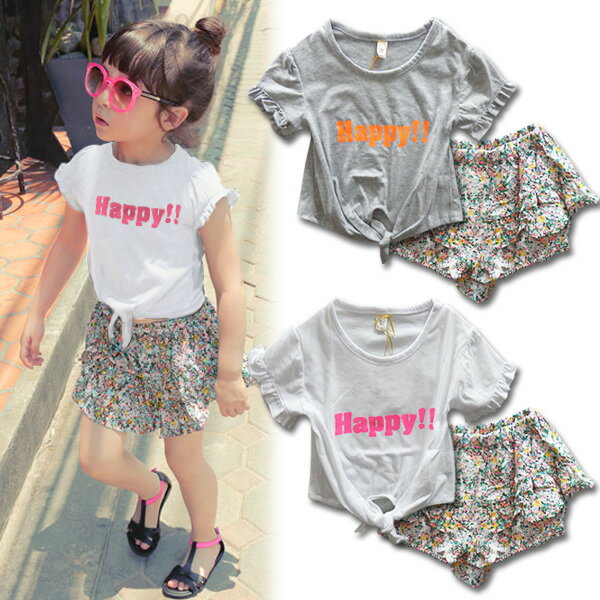 韓国子供服 女の子 上下 セットアップ【RAYALICE レイアリス 前しばりネオンHAPPY!!半袖上下 セットアップ Tシャツ ショートパンツ】韓国子供服 110cm 120cm 130cm 140cm 150cm 160cm 女の子上下セットアップ パジャマ 子供