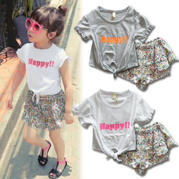 韓国子供服 女の子 上下 セットアップ【RAYALICE レイアリス 前しばりネオンHAPPY!!半袖上下 セットアップ Tシャツ ショートパンツ】韓国子供服 110cm 120cm 130cm 140cm 150cm 160cm 韓国子供服 女の子韓国子供服 上下セットアップ 韓国子供服 パジャマ 子供